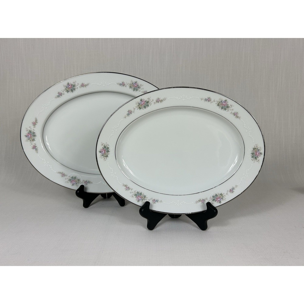 Noritake Astor Rose (6515) 2 Oval Serving Platters 11 in & 13 in Japan Discont.